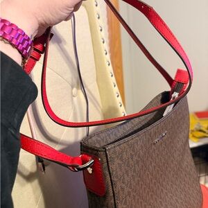 Michael Kors Red and Brown Shoulder Bag
